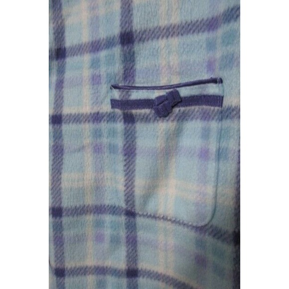 Blue Plaid Button Up Fleece Pajama Top, Size L - Picture 2 of 5